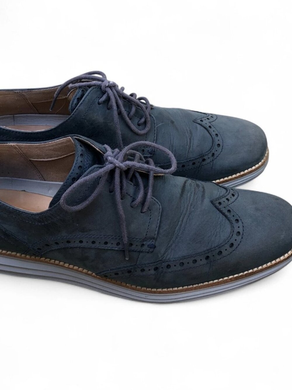 COLE HAAN Modern Blue Oxford Wingtip Shoes Men's 10 M Blue Leather Suede C26473